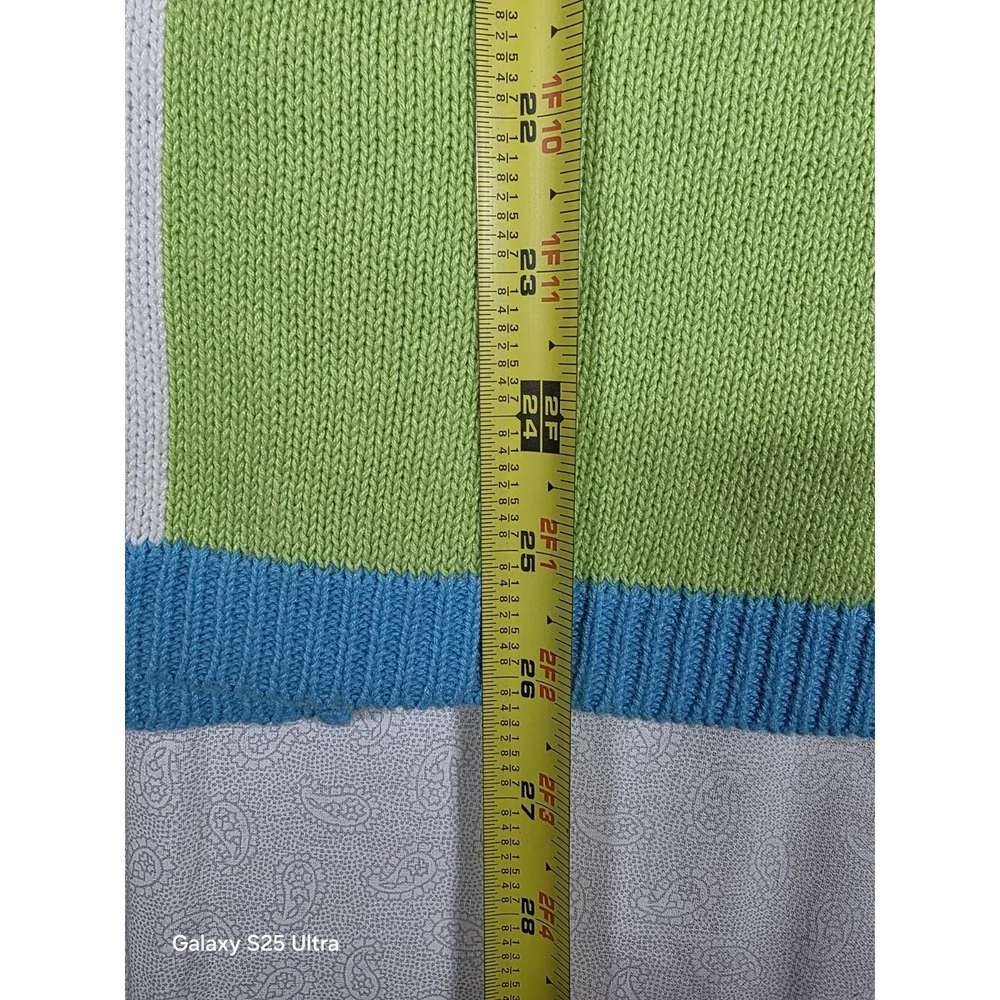 Breckenridge‎ Women 2X Palm Tree Short Sleeve Knit Cardigan Blue Green Tropical